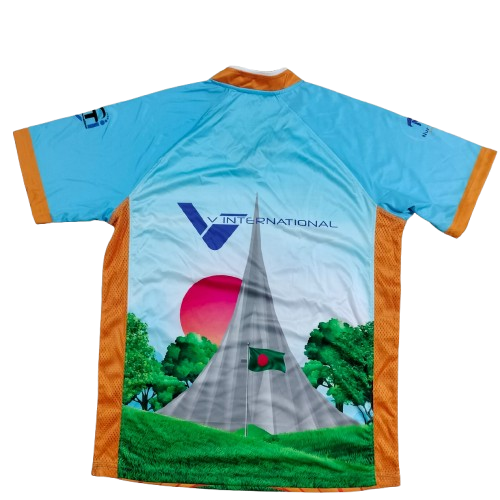 2. Sublimation printed Customized MEN's, V-NECK ( V shape with Band with piping) -1/2 SLEEVE T-SHIRT - RAGLUN SLEEVE + HEMED CUFF + NECK TAPE + POWER MESH PANEL AT BOTH SIDE - Image 2