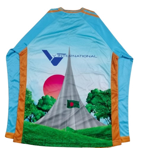 5.Sublimation printed Customized MEN's, V-NECK -1/1 SLEEVE T-SHIRT - RAGLUN SLEEVE + HEMED CUFF + NECK TAPE + POWER MESH PANEL AT BOTH SIDE AS PANEL - Image 2