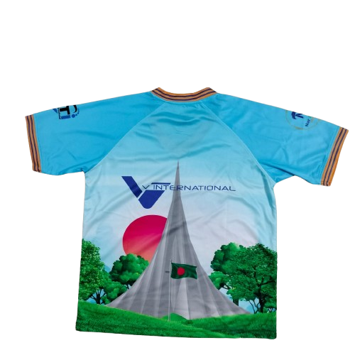 12. Sublimation printed Customized BOY's V.N. 1/2 sleeve T-SHIRT, NECK JOIN ( V UPPER PART TIPING PRINTED 1X1 RIB & LOWER PART SOLID) + CUFF JOIN( TIPING PRINTED 1X1 RIB) + BACK NECK TAPE - Image 2