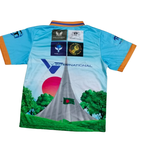 13.Sublimation printed Customized BOY's 1/2 sleeve POLO SHIRT - SETTING SLEEVE + HEMED CUFF + STRIPE PRINTED KNITTED COLLAR + BACK NECK TAPE, - Image 2