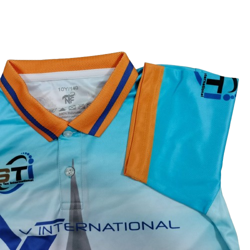 13.Sublimation printed Customized BOY's 1/2 sleeve POLO SHIRT - SETTING SLEEVE + HEMED CUFF + STRIPE PRINTED KNITTED COLLAR + BACK NECK TAPE, - Image 4