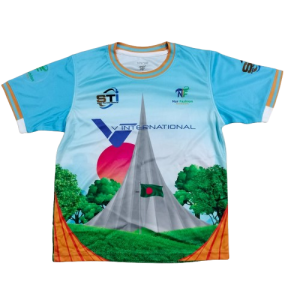 11.Sublimation printed Customized BOY's R. N. 1/2 T-SHIRT (TIPING PRINTED NECK JOIN,1X1 RIB) + CUFF JOIN ( RIB 1X1, TIPING PRINTED UPPER PART & SOLID LOWER PART) + SETTING SLEEVE + B.N. TAPE