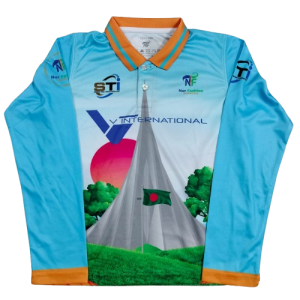 14.Sublimation printed Customized BOY's 1/1 sleeve POLO-SHIRT - SETTING SLEEVE + STRIPE PRINTED KNITTED COLLAR + HEMED CUFF +BACK NECK TAPE