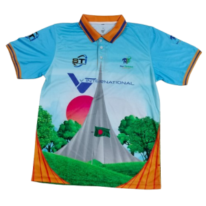 3.Sublimation printed Customized MEN's, 1/2 SLEEVE POLO-SHIRT - SETTING SLEEVE + STRIPE PRINTED KNITTED COLLAR + STRIPE PRINTED RIBBED CUFF JOIN +BACK NECK TAPE,