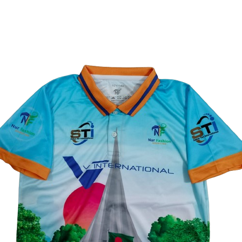 13.Sublimation printed Customized BOY's 1/2 sleeve POLO SHIRT - SETTING SLEEVE + HEMED CUFF + STRIPE PRINTED KNITTED COLLAR + BACK NECK TAPE, - Image 3
