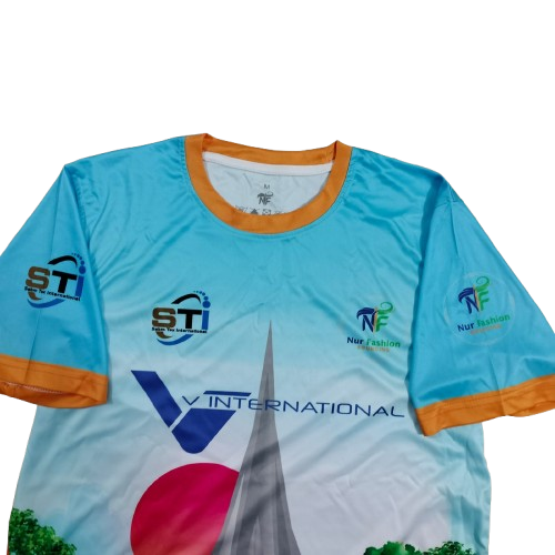 1. Sublimation printed Customized MEN's, ROUND NECK - 1/2 SLEEVE T-SHIRT- SETTING SLEEVE + NECK JOIN+ NECK TAPE + HEMED CUFF , - Image 4