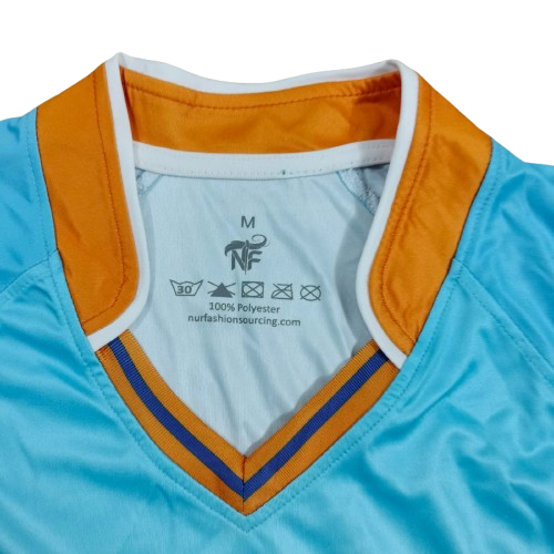 2. Sublimation printed Customized MEN's, V-NECK ( V shape with Band with piping) -1/2 SLEEVE T-SHIRT - RAGLUN SLEEVE + HEMED CUFF + NECK TAPE + POWER MESH PANEL AT BOTH SIDE - Image 4