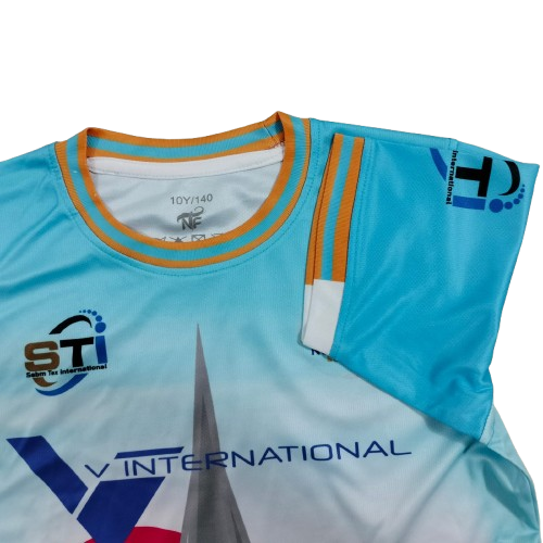 11.Sublimation printed Customized BOY's R. N. 1/2 T-SHIRT (TIPING PRINTED NECK JOIN,1X1 RIB) + CUFF JOIN ( RIB 1X1, TIPING PRINTED UPPER PART & SOLID LOWER PART) + SETTING SLEEVE + B.N. TAPE - Image 4