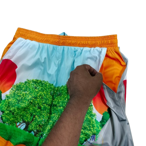 6.Sublimation printed Customized MEN's, SHORT PANT WITH SIDE POCKET + JOINED WIAST BAND ( 4 CM ELASTIC) + DRAWSTRING COMING OUT FROM INSIDE - Image 3