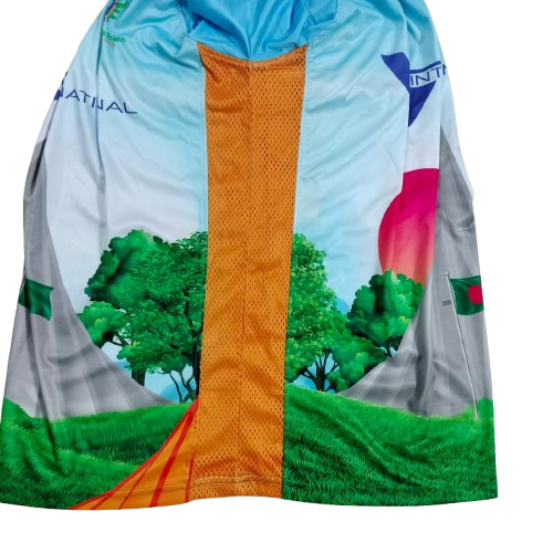 2. Sublimation printed Customized MEN's, V-NECK ( V shape with Band with piping) -1/2 SLEEVE T-SHIRT - RAGLUN SLEEVE + HEMED CUFF + NECK TAPE + POWER MESH PANEL AT BOTH SIDE - Image 5